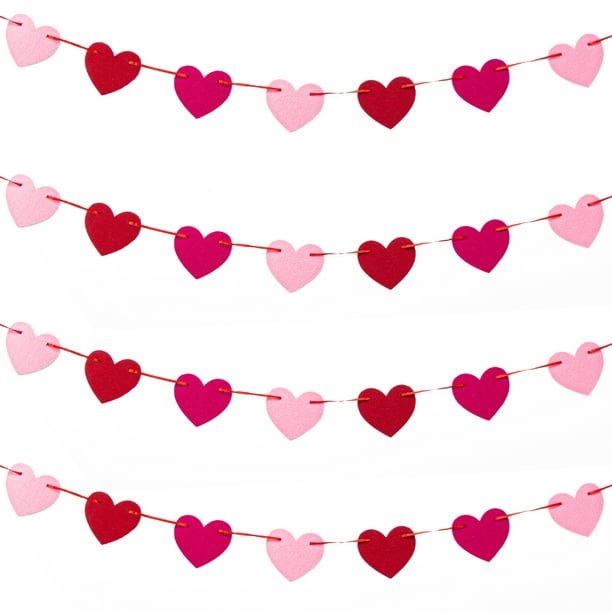 4 Bunches Felt Heart-shaped Banner Valentines Day Banner For ...