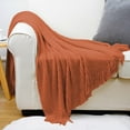 thumbnail image 4 of Blukids Soft Throw Blanket,Burnt Orange Boho Textured Blanket with Tassel, Knitted Cozy Lightweight Blanket for Couch,Bed,Chair,Sofa,Living Room 50x67 Inch(Brown), 4 of 6