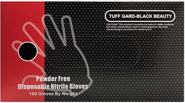 Tuff Gaurd - Large - 5mil Black Nitrile Gloves -  Industrial Grade, Powder Free (100 gloves)