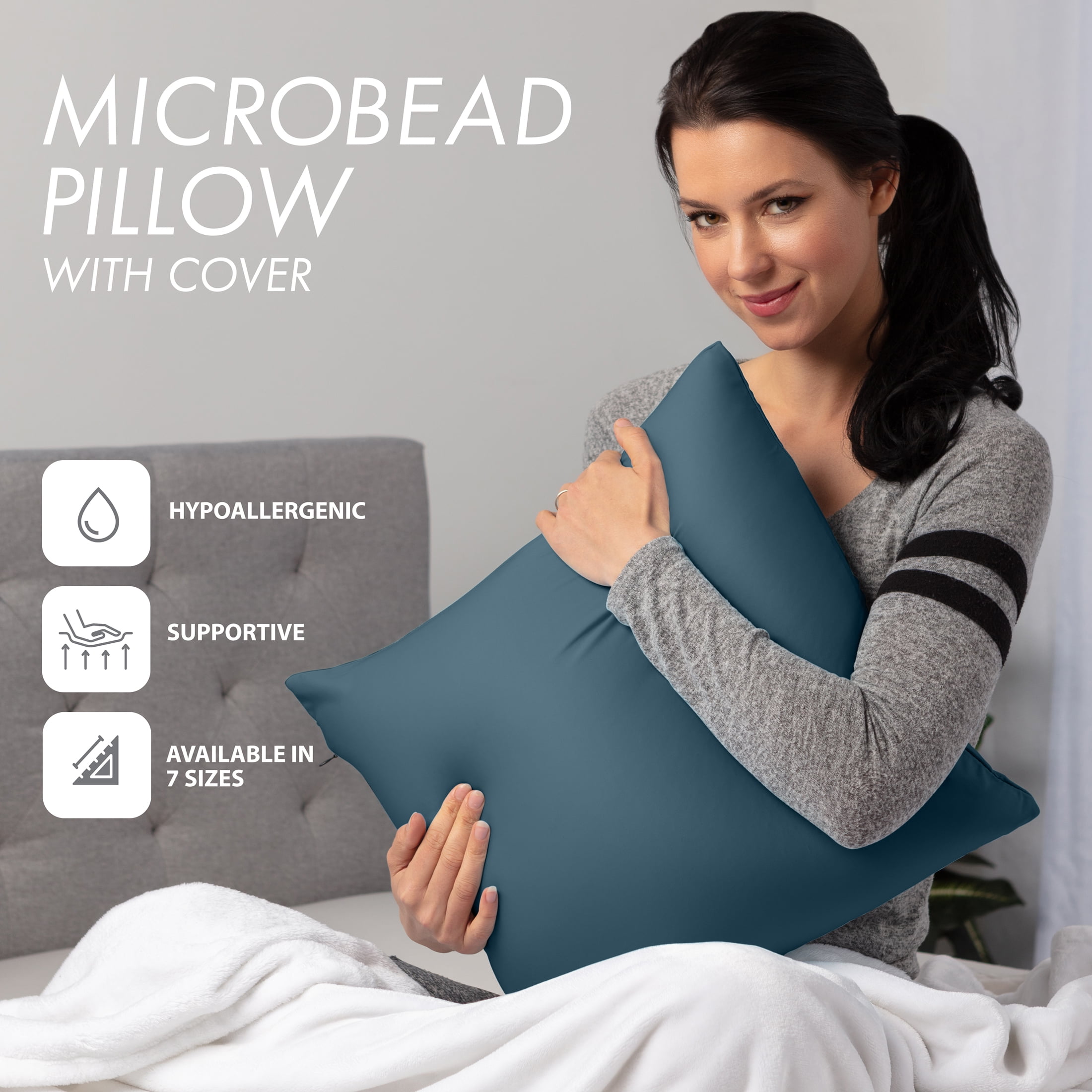 24" x 24" Throw Pillow – Dark Grey: 1 PCS Luxurious Premium Microbead Pillow With 85/15 Nylon/Spandex Fabric. Forever Fluffy, Outstanding Beauty & Support. Silky, Soft & Beyond Comfortable