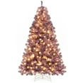 thumbnail image 1 of Patiojoy 6 FT Artificial Tinsel Christmas Tree Pre-lit Xmas Tree w/ 250 Warm White LED Lights Deep Purple Branch Tips, 1 of 10
