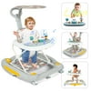 Huber 6-in-1 Baby Walker, Musical Activity Push Walker with Detachable Awning Footrest, Gray