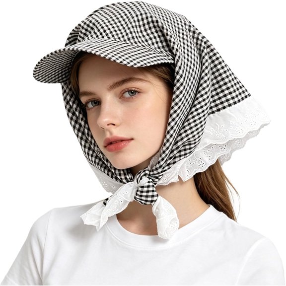 CoCoMangos Classic Plaid Dot Bandana Headscarf with Wide Sun Visor Women Adjustable Chemo Headwear Head Wrap Travel Beach Sun Hat