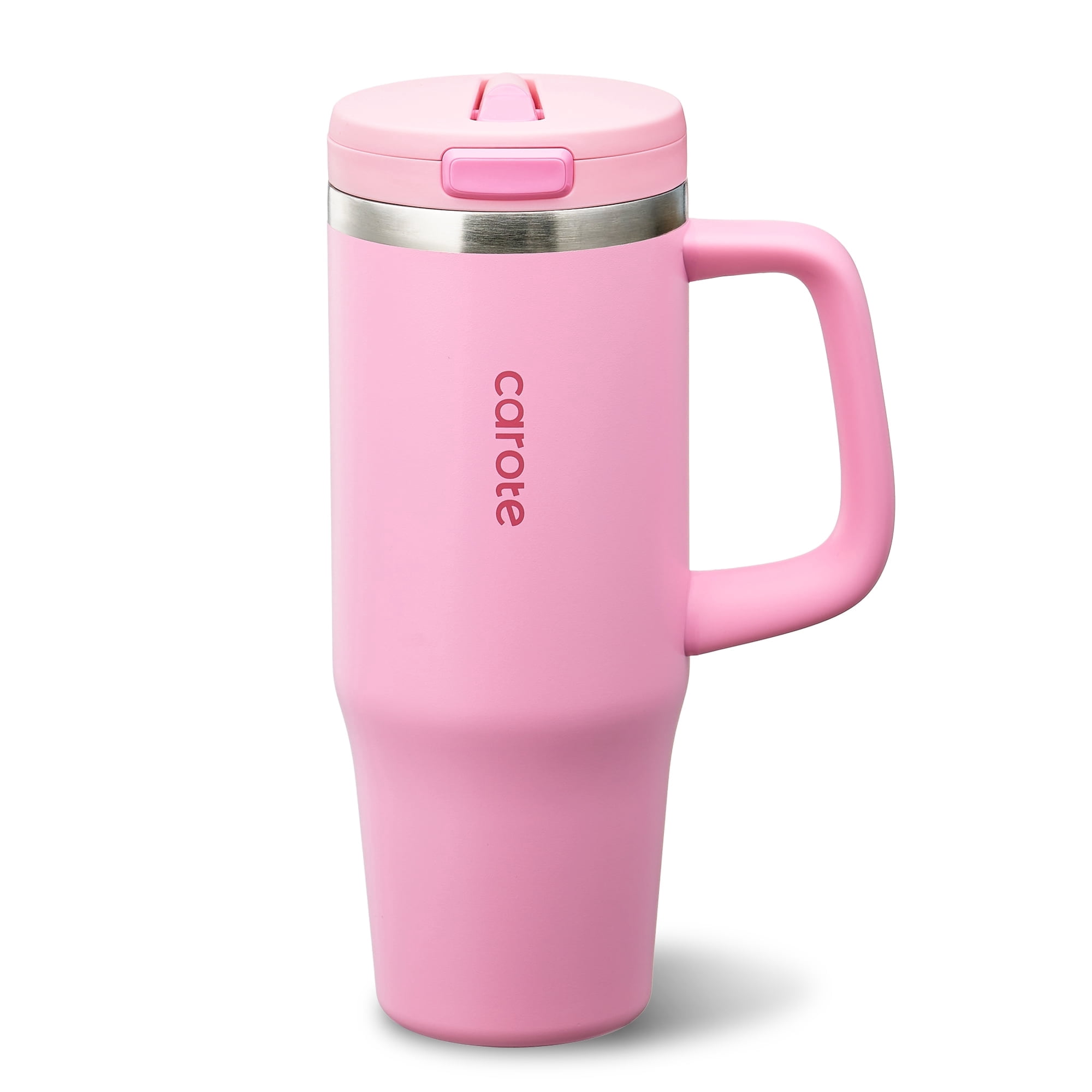 Carote Insulated Stainless Steel Tumbler with Handle and Lid, Leakproof Double Wall Vacuum Travel Mug, Reusable Cup for Hot & Cold Drinks, Pink, 32oz