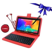 LINSAY 7" SUPER BUNDLE Quad Core 2GB RAM 64GB Storage Newest Android 13 Wi-Fi Tablet, Bluetooth, with keyboard Red Leather Keyboard, Earbuds and Pen Stylus BACK TO SCHOOL
