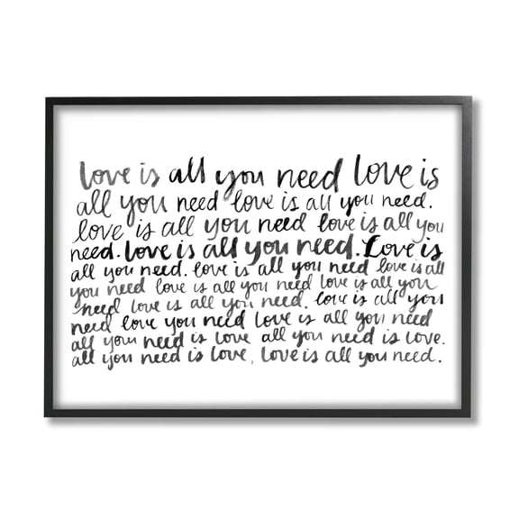 Stupell Industries Love All You Need Romantic Calligraphy Casual Cursive Graphic Art Black Framed Art Print Wall Art, Design by Grace Popp