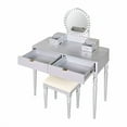 thumbnail image 6 of Luxury Vanity Desk with Round Mirror, Height-Adjustable Dressing Table Set, 4 Drawers & Stool, Compact Makeup Desk for Bedroom, Silver, 6 of 8