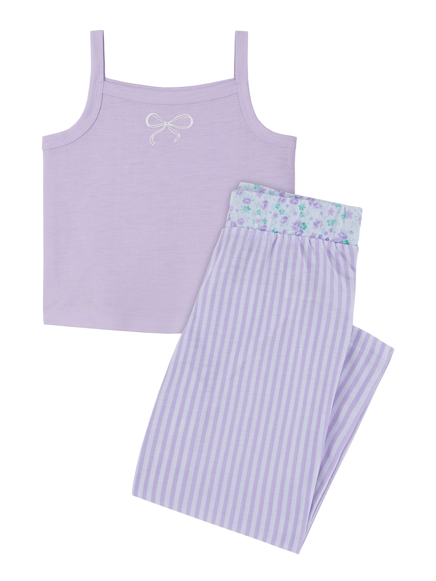 Wonder Nation Girls Tank, Short Sleeve Top, Sleep Shorts and Sleep Pant Pajama Set, 4-Piece, Sizes 4-18