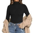 thumbnail image 5 of QRIC 2 Pack Women's Mock Turtle Neck Long Sleeve Tops Bodysuit Jumpsuit Black White XL, 5 of 8
