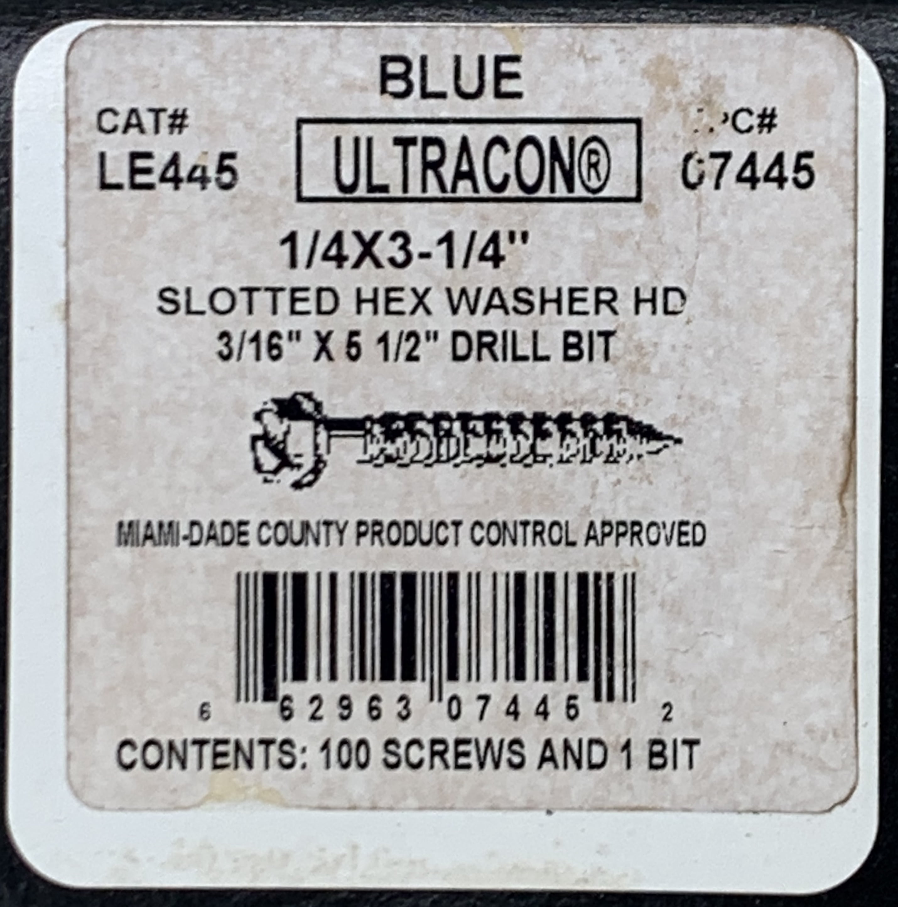 ELCO 100ct Ultracon 1/4" Slotted Hex Concrete Screw 3-1/4" BLUE (Tapcon) + Masonry Bit