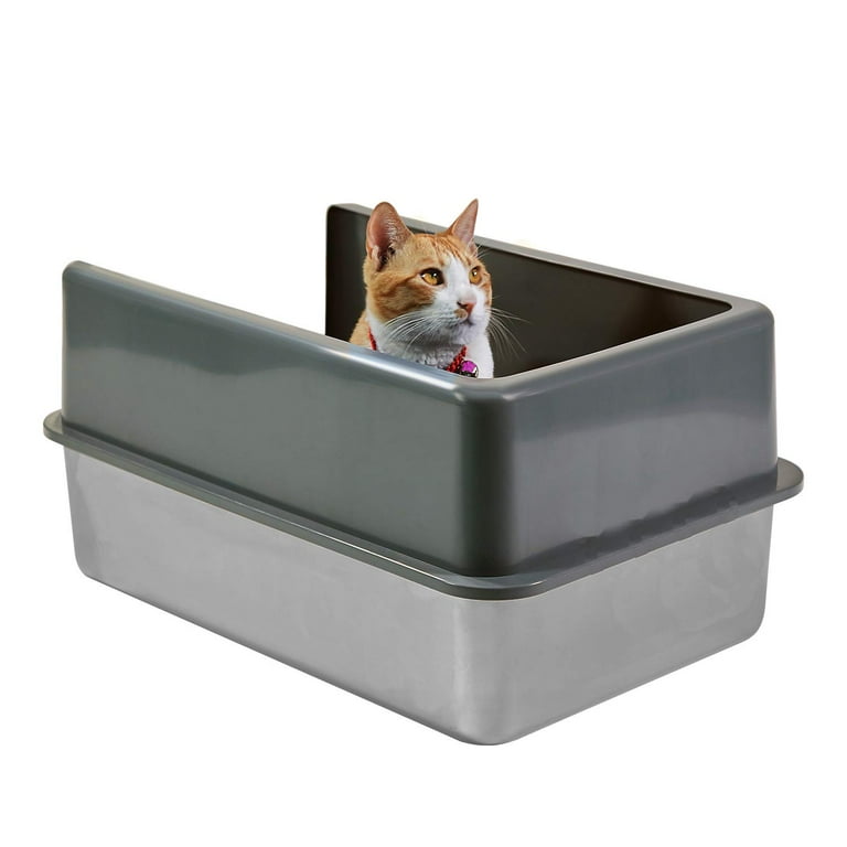 Mifoci 2 Set Stainless Steel Cats Litter Box Extra Large Metal Litter Box  with 2 Cat