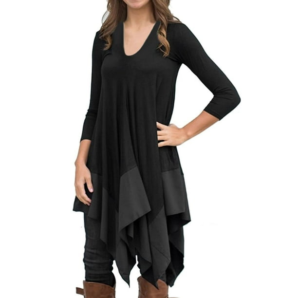 Zenbriele Women's Plus Size 3/4 Sleeve T Shirt Dress Irregular Hem Loose Flowy Tunic Blouse