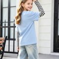 thumbnail image 5 of T Shirts for Girls Casual Solid Color Crewneck Faux Layered Long Sleeve Striped Tops 2 in 1 Loose Fit Fashion Wear, 5 of 5