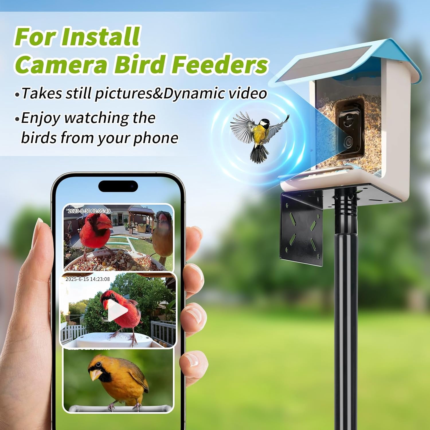 KOLAKO Bird House Pole, 76 inch Adjustable Bird Feeding Station, Heavy Duty Bird Feeders Stand for Outdoors Smart Birdhouse Weather Station Hanging