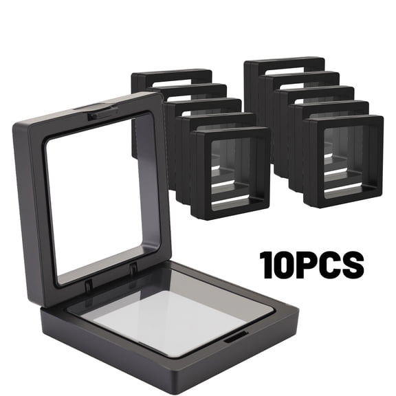 ASKITO 10Pcs Black 3D Floating Display Frame Stands for Challenge Coins, AA Medallions, Jewelry - 2. 8 x 2. 8 x 0. 8 Inches, Wall Mount or Desk Stand