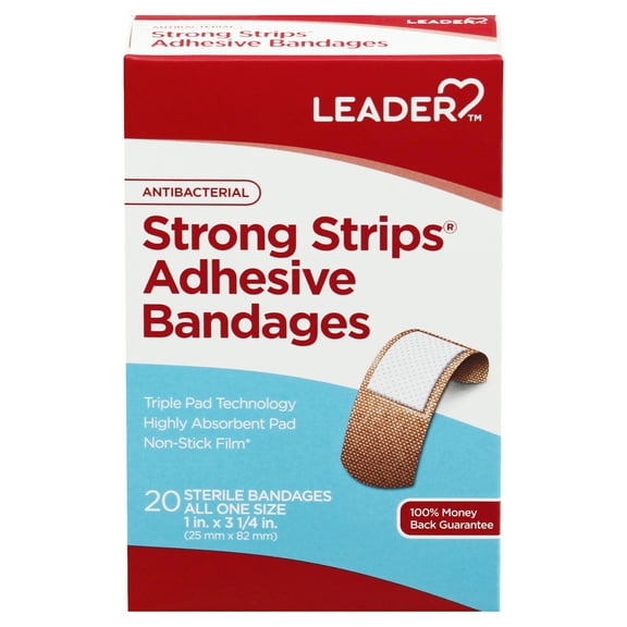 Leader Antibacterial Strong Strips All One Size Adhesive Bandages 20 ea
