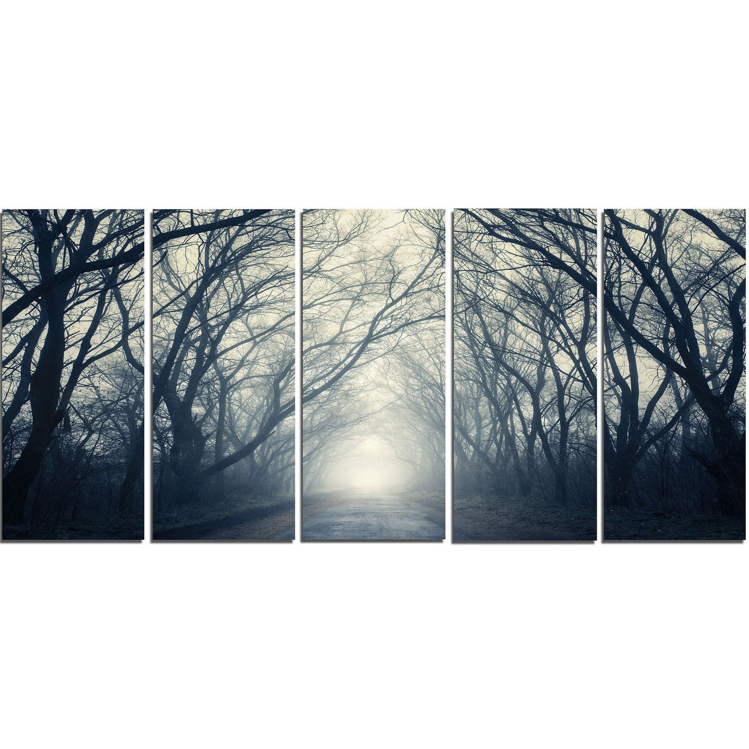 Design Art Dark Autumn Forest in Fog Modern Photography Canvas Print