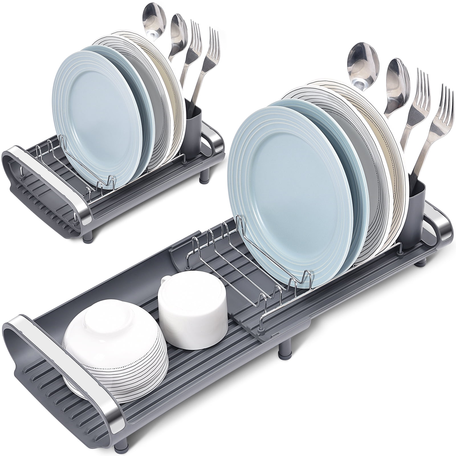 Kingrack Expandable Dish Drying Rack, Small Dish Drainer Rack for Kitchen Counter Organizers, Stainless Steel, Non-Slip Feet, Anti Rust Sink Plate Rack