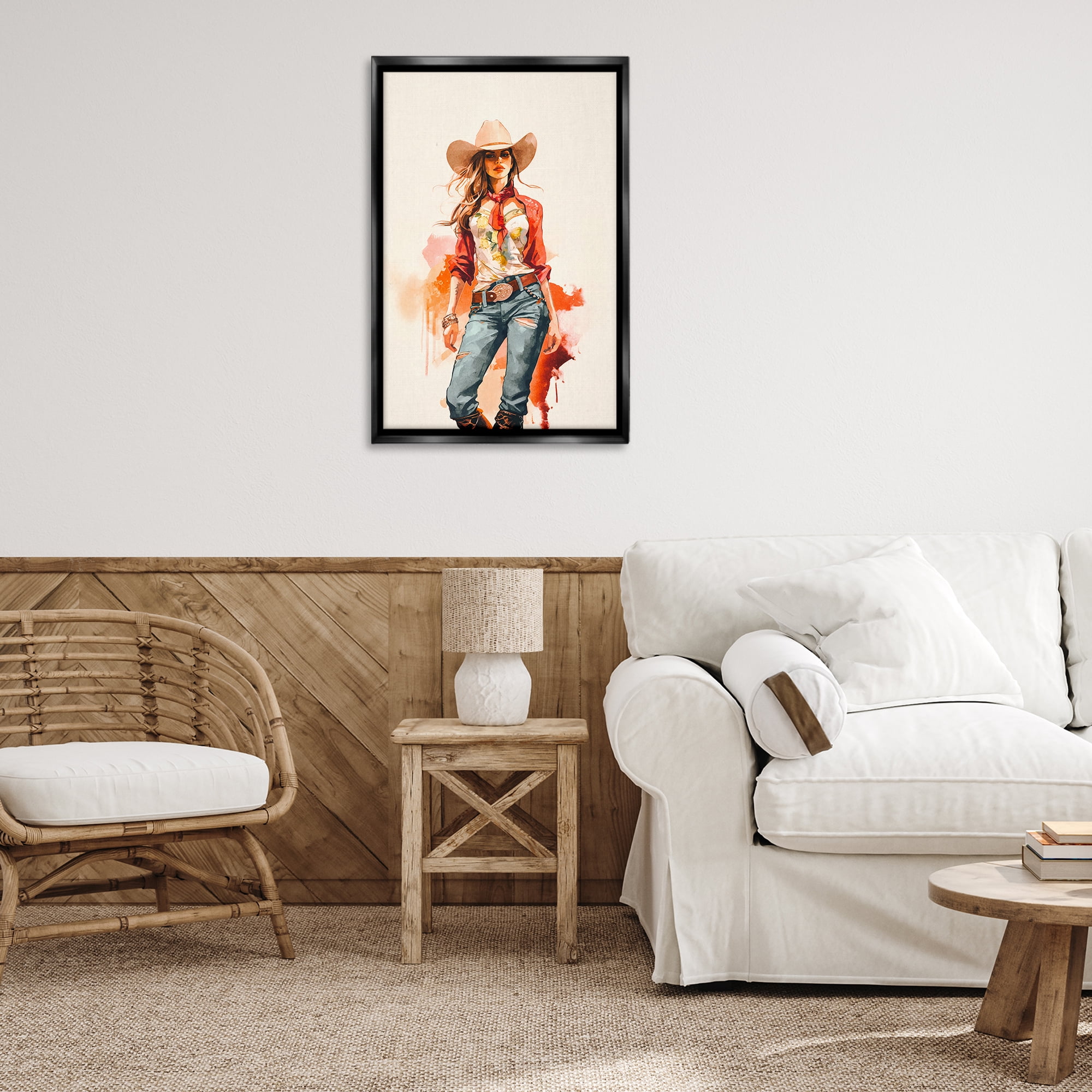 Stupell Industries Wild West Cowgirl Charm People Painting Black Floater Framed Canvas Art Print Wall Art, 21 x 31