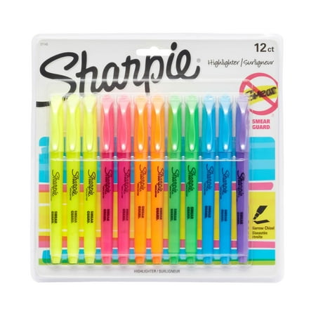 Sharpie Pocket Style Highlighters, Chisel Tip, Assorted Fluorescent, 12 (Best Highlighters For Notes)