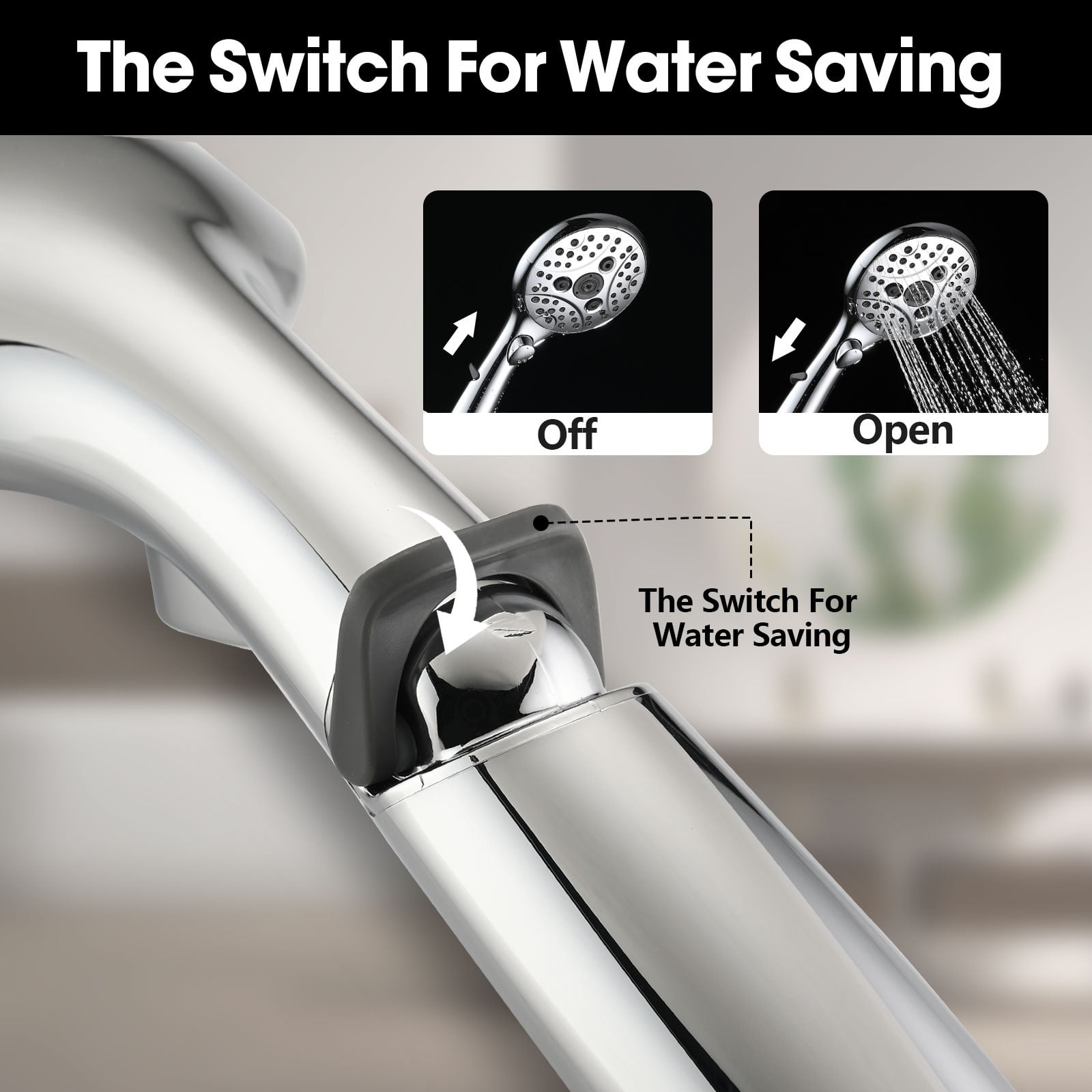 Lift-Up Diverter Bathtub Faucet with 6 Settings Handheld Shower in Chrome