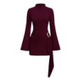 thumbnail image 4 of RUTAYY Women's Dress Knitted Textured Solid Color Slim Fit Bodycon Metal Buttons Casual Daily Wear Trendy Travel Dresses, 4 of 7