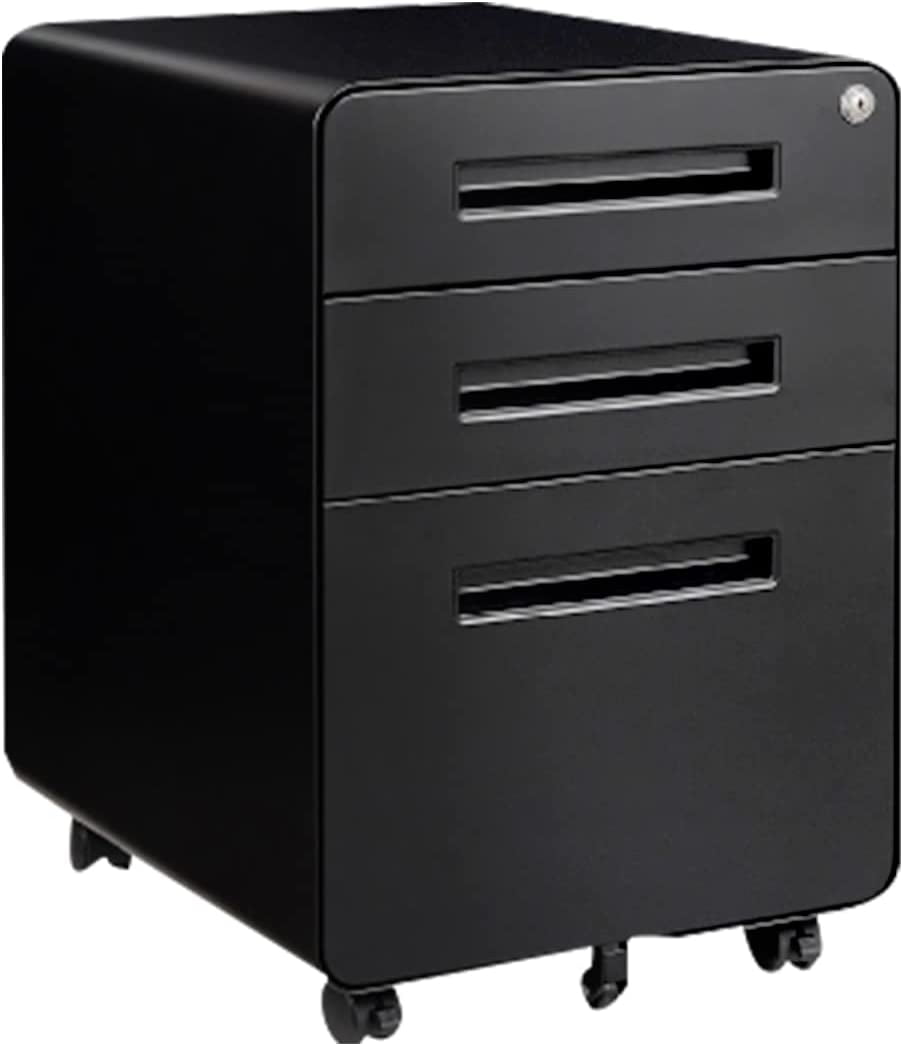 Mobile File with Lock, 3 Drawer Filing for Legal/Letter/A4 File, Round Corner