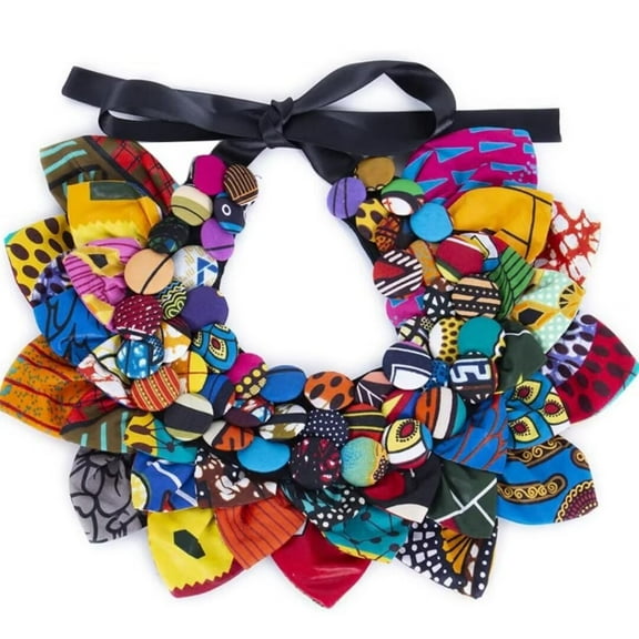 Ankara Button Bib Necklace Tribal Handmade Flower Shape African Women Jewelry