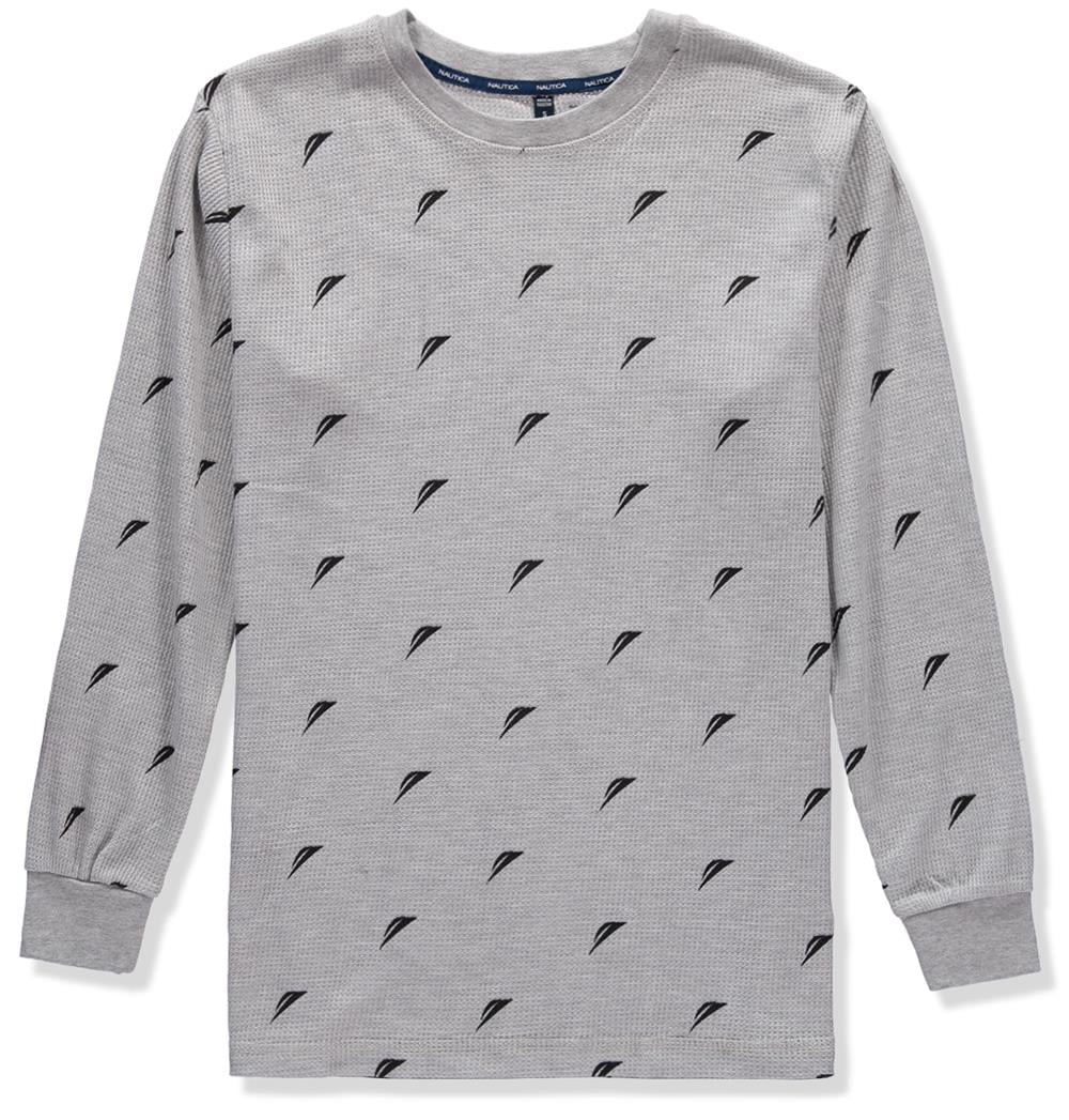Nautica Mens Waffle Thermal Crew Neck Long Sleeve Top (Grey Large