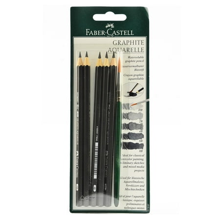 - Graphite Aquarelle Water-soluble Pencils assorted, set of 5 with brush (pack of 2)