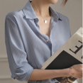 thumbnail image 3 of Blusa a rayas azules para mujer, camisa coreana holgada de manga larga, 2023, 3 of 4