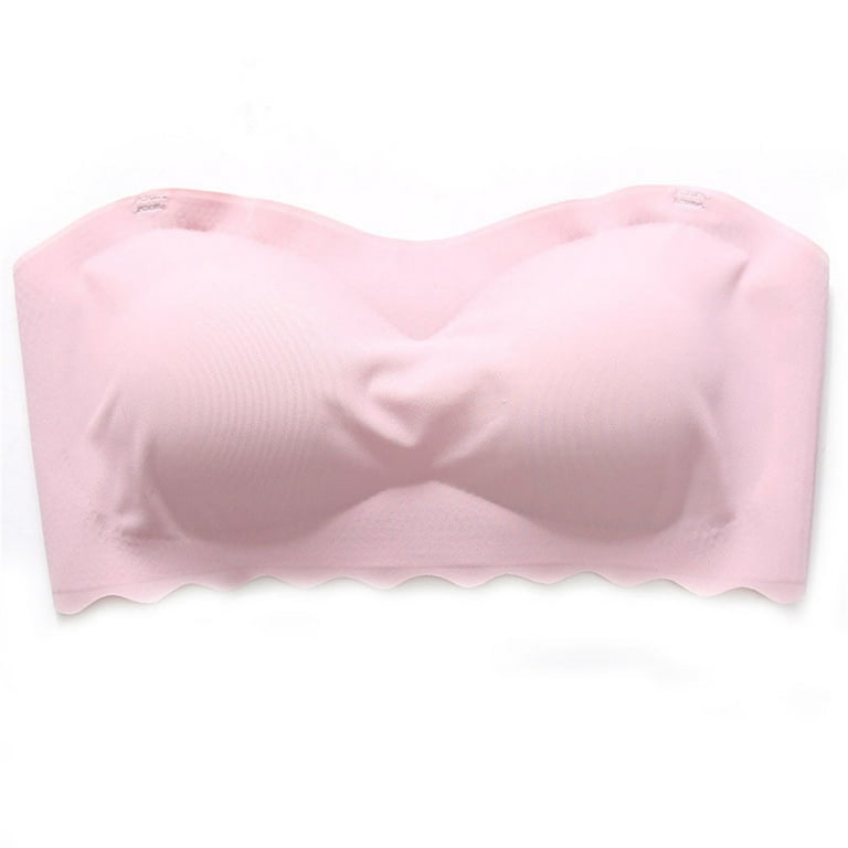 HRSR Ice Silks Air Bra No Sliding Strapless Bra Anti-slip Wireless Padded  Underwear Seamless Bra(Pink,M) 