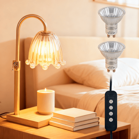 VAVSEA Candle Warmer Lamp with Stepless Dimmable & Timer, Height Adjustable Wax Warmer with 2 Bulbs for Home Room Decor, Gifts for Christmas, Housewarming