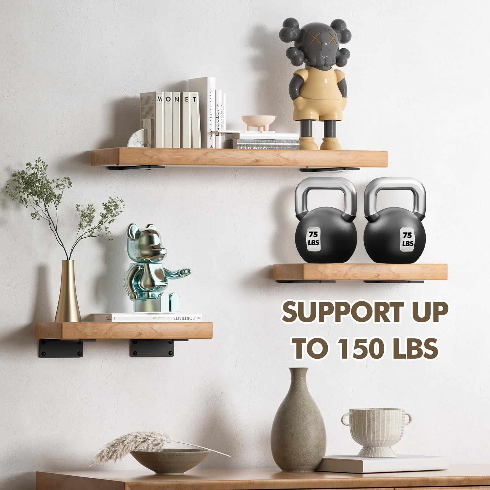 6 Pack Heavy Duty Shelf Brackets 6 inch, Floating Shelf Brackets(1/5”-Thick), L-Shaped Wall Shelf Bracket Hidden & Decorative Shelf Bracket Black