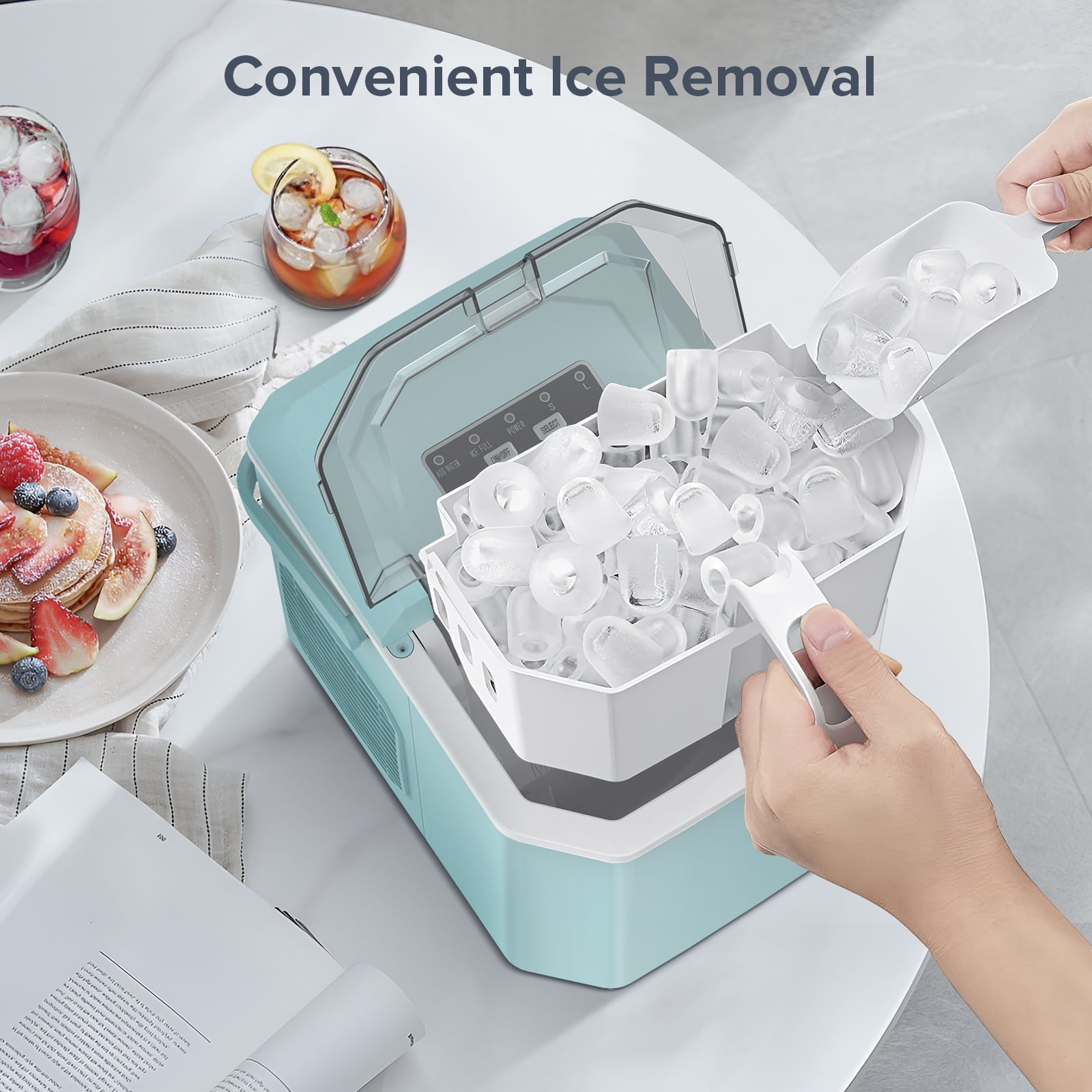 Auseo Portable Ice Maker Countertop, 9Pcs/8Mins, 26lbs/24H, Self-Cleaning  Ice Machine with Handle for Kitchen/Office/Bar/Party(Black)