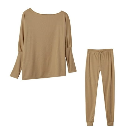 

Casual Cozy Suit Pullover Long Sleeves Pajamas Drawstring Joggers Solid Color