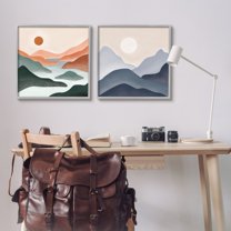 Stupell Industries Mountainous Landscape Flowing Stream River Modern Design Painting Gray Framed Art Print Wall Art, Set of 2, Design by JJ Design House LLC