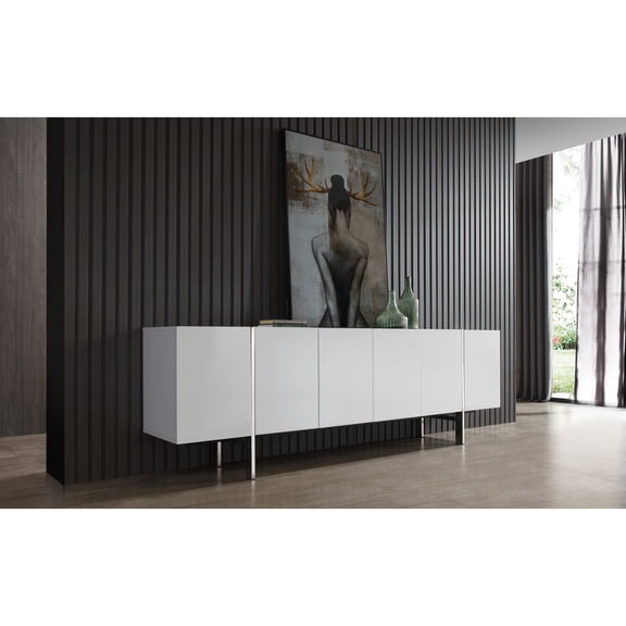 Whiteline Modern Living White Struttura Contemporary High Gloss Lacquer Buffet