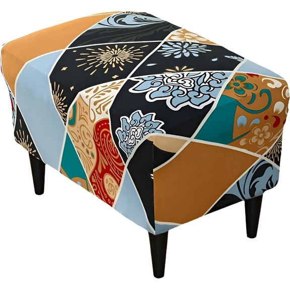 AUQ Ottoman Cover,Skin-Friendly Fabric Rectangle Footstool Cover,Wide Application Ottoman Slipcovers Stool Covers