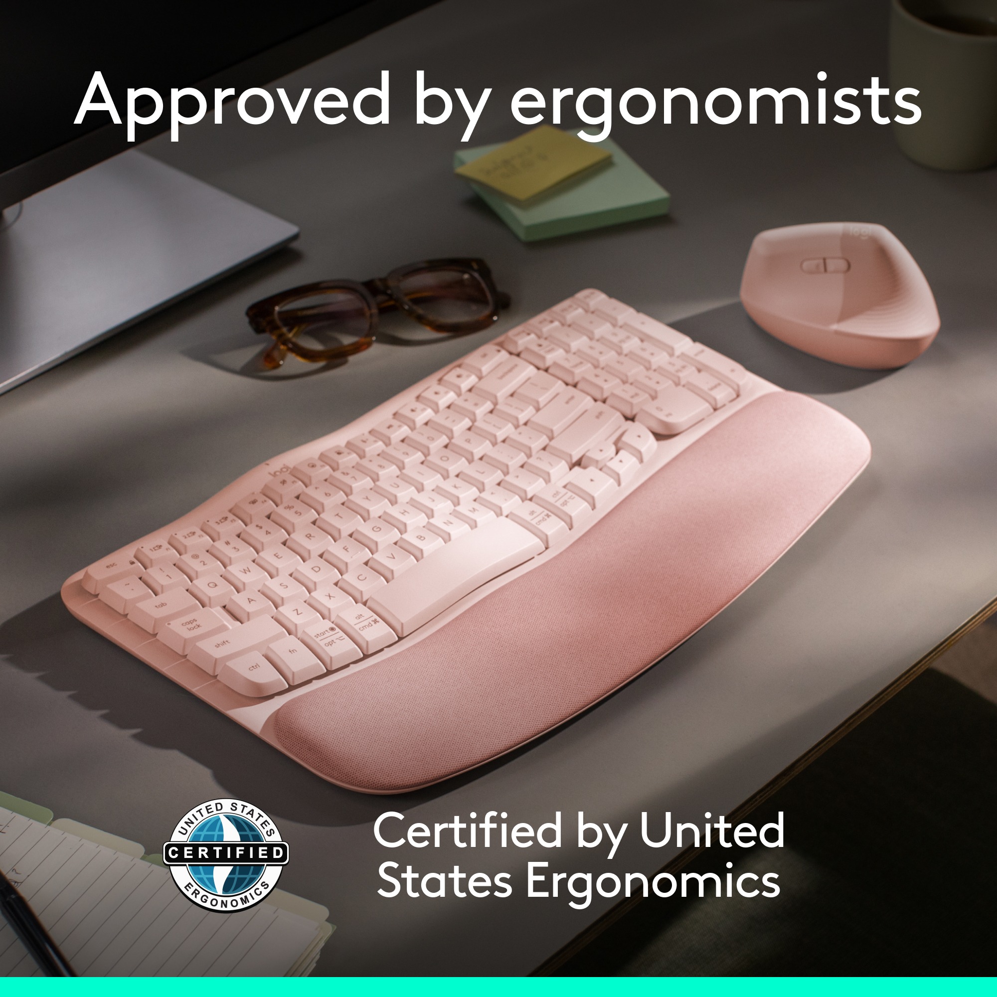 Logitech Wave Keys Wireless Ergonomic Keyboard, Rose photo 6