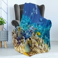 thumbnail image 4 of Fish Soft Flannel Fleece Throw Blanket, Barrier Reefs Covered Sea with Lagoon and Zebrafish Anemonefish Picture, Cozy Plush for Indoor and Outdoor Use, 50" x 60", Turquoise Pale Yellow, by Ambesonne, 4 of 5