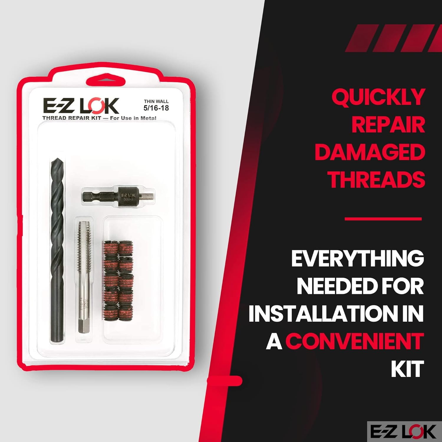 Thread Repair Kit, Self Locking Thread Inserts, Steel, 10 Inserts EZ-310-5