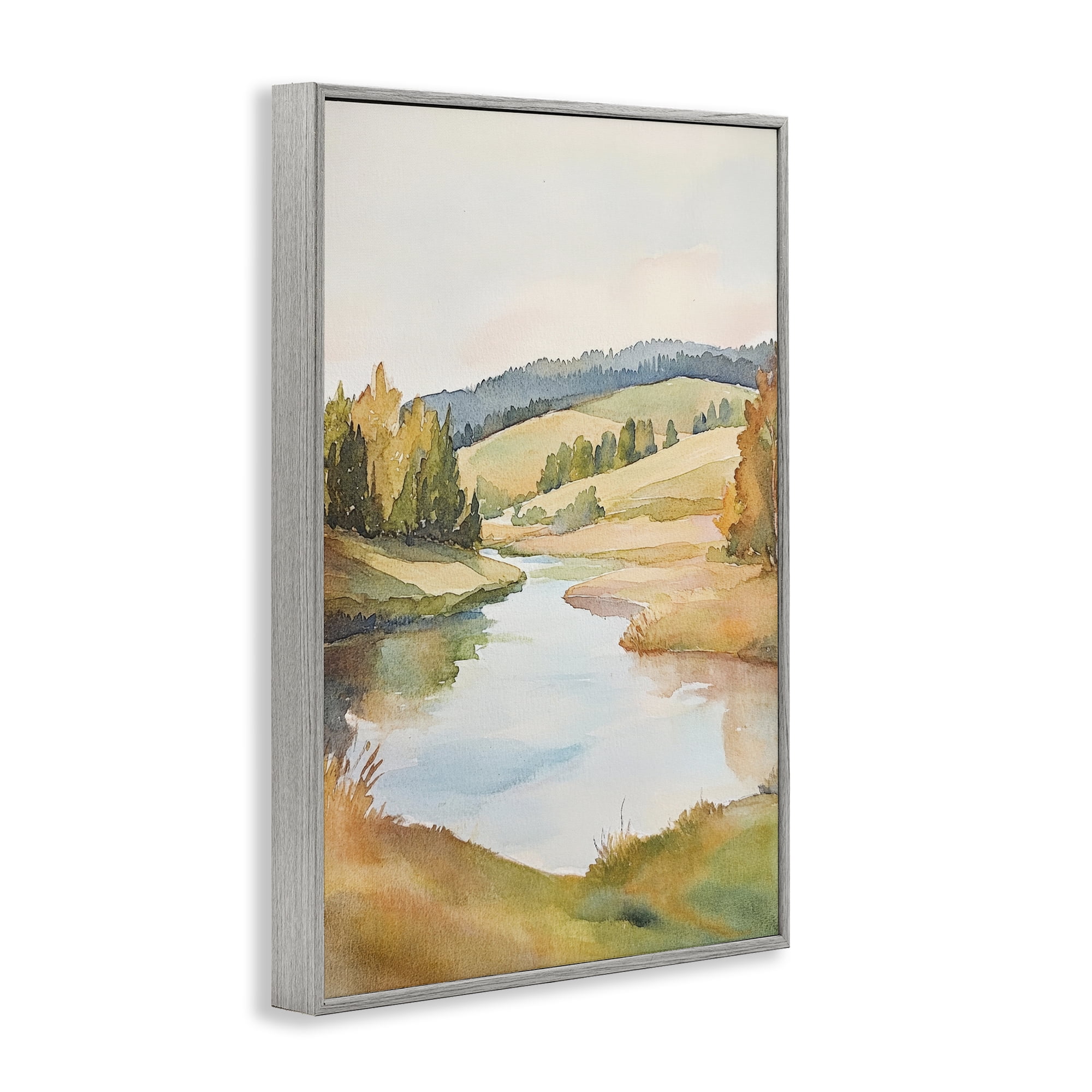 Stupell Industries Serene Watercolor Lake Escape Gray Framed Giclee Art, design by Petal Prints Design