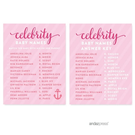 Celebrity Name Game Pink Girl Nautical Baby Shower Games Request Cards 20-Pack