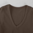 thumbnail image 5 of DuoJiaJ Women's Short Length Fitted V Neck Ribbed High Elasticity Bustier Short Sleeve Top Women's Linen Shirts Brown M, 5 of 5