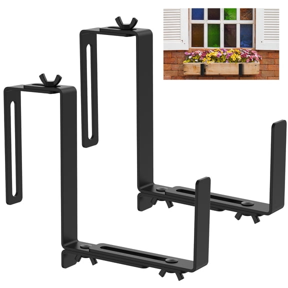 Window Box Brackets 2 Pack Adjustable Heavy Duty Wall Mount Flower Box Holder (6.5 to 9 in) with 70lbs Capacity Black