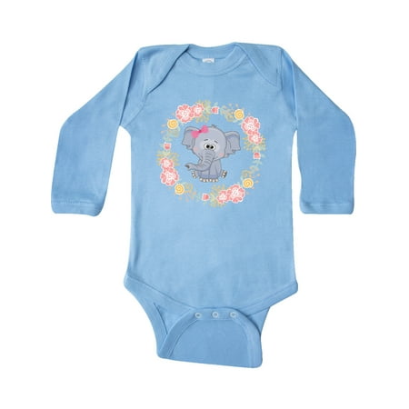 

Inktastic Girl Elephant Rose Wreath Gift Baby Girl Long Sleeve Bodysuit