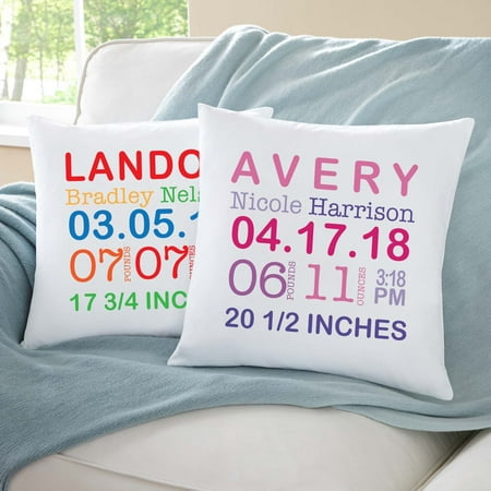 Personalized Baby Information Pillow 15"x15"-Available in Primary or Pastel