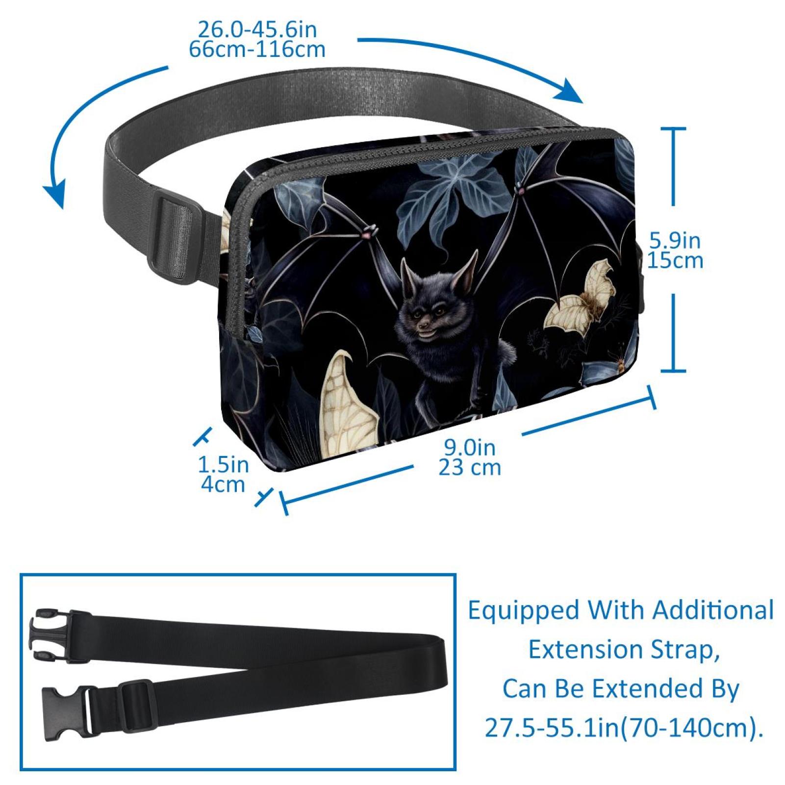 Bats Lightweight Adjustable Crossbody Bag with Extension Strap - Unisex Sling Bag
