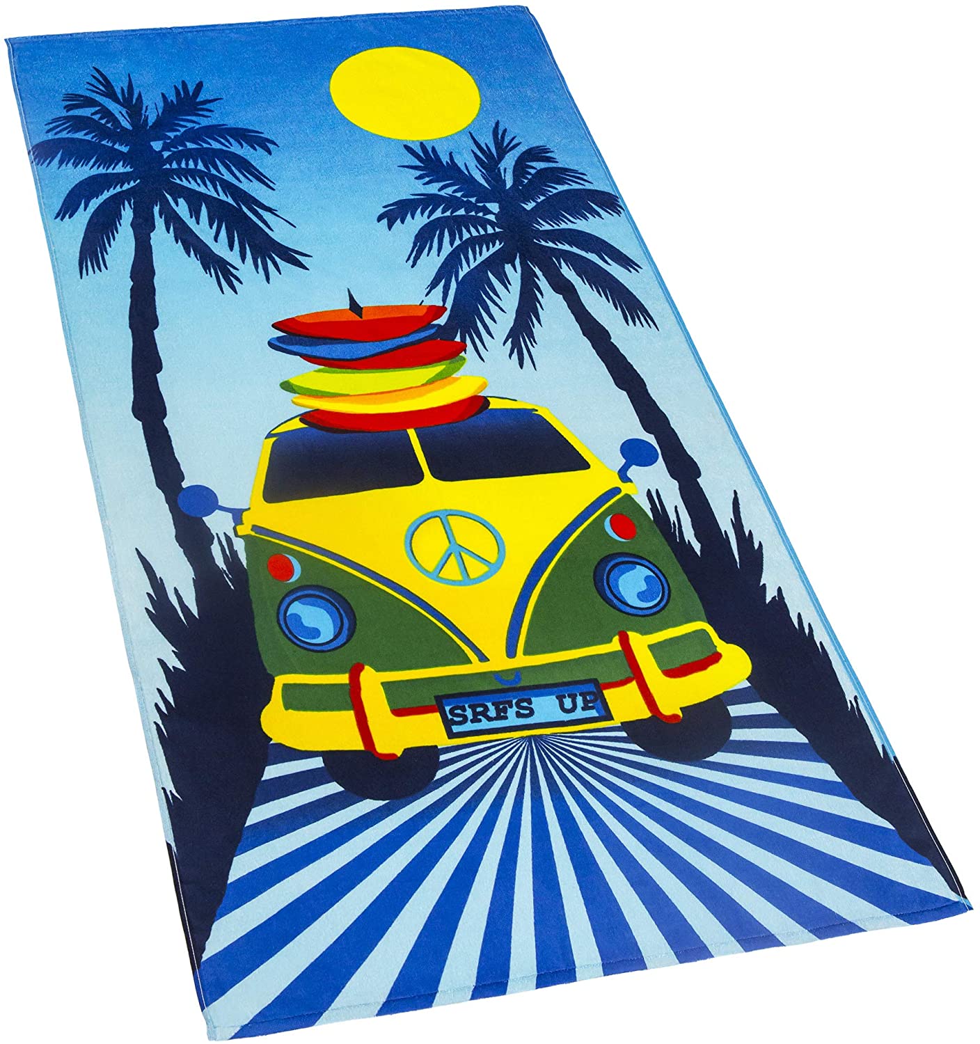 Road Trip Velour Beach Towel Surfer Peace Van 30 x 60 inch Summer 100% Cotton Velour Terry - image 1 of 3